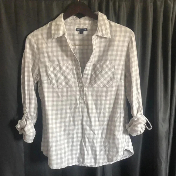 Gap White & Gray‎ Plaid Top - Picture 3 of 5